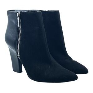 Nine West Black Suede Leather Block Heel Pointed Toe Ankle Boots Women's Size 8
